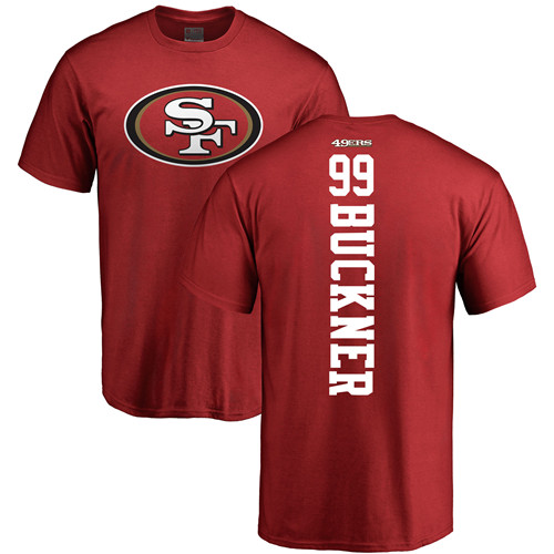 Men San Francisco 49ers Red DeForest Buckner Backer #99 NFL T Shirt->nfl t-shirts->Sports Accessory